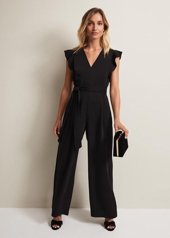 Phase Eight Kallie Ruffled Wide Leg Jumpsuit Black Australia | HO3985061